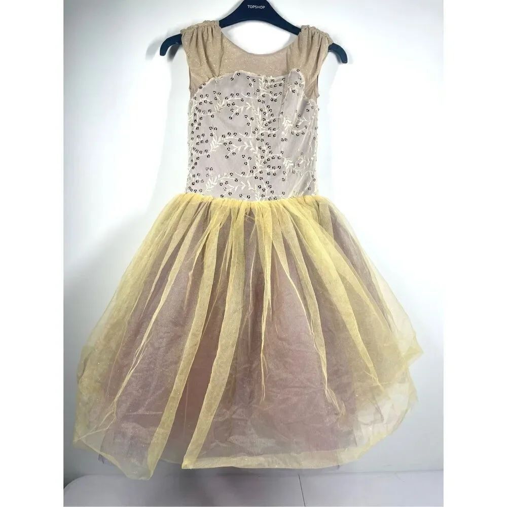 Weissman Dance Costume Dress Gold Lavender Sparkle Tulle Tutu Girls Size LC 14